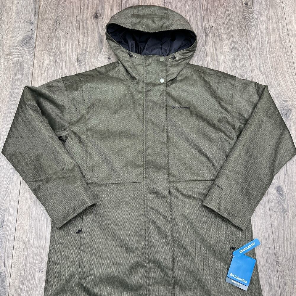 Columbia Parka Jacket Size Large Womens Green Gold Portland Point Omni Tech